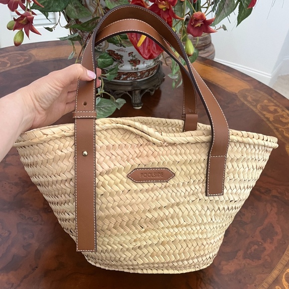 Poolside Tan and Brown Woven Tote Bag - Picture 1 of 9